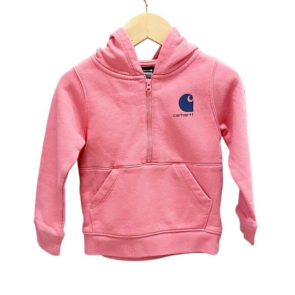 Carhartt Other - Carhartt Girls’ Long Sleeve Half-zip Pink Sweatshirt w/ Hood & Pockets Size 2T